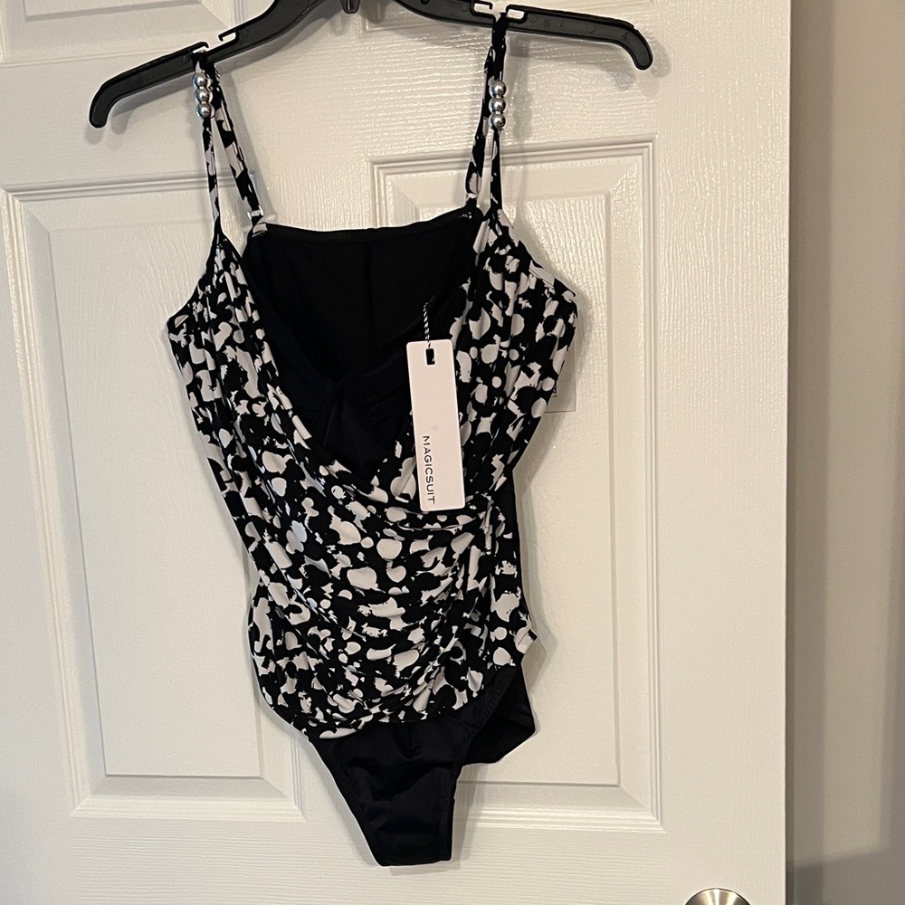 Magicsuit Monochrome Patterned Swimsuit with chrome accents